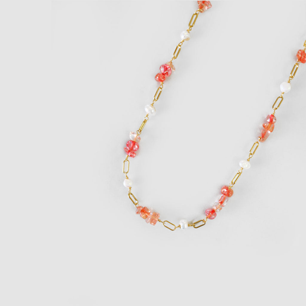 Pink Quartz and Pearls Short Necklace