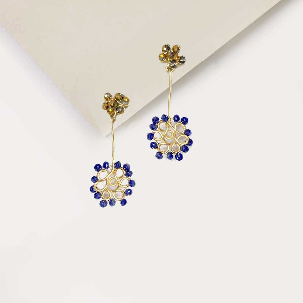 Blue and Gold Crystal Earrings