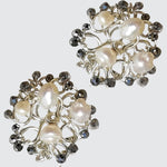 Silver wired earrings with pearls and pyrite stone