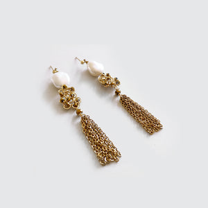 Pearls with Golden Tassel Earring