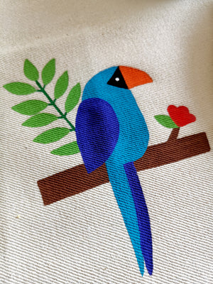 Geometric Blue Bird Collection, Set of 4 Handpainted Cotton Placemats