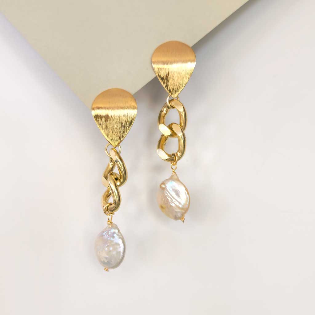Long Chain and Pearl Statement Earrings
