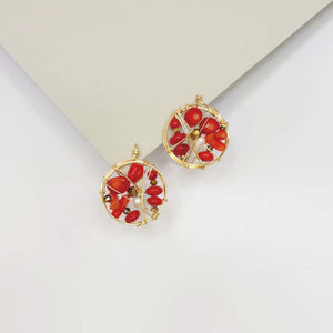 Red Corals and Pearls Circular Earrings