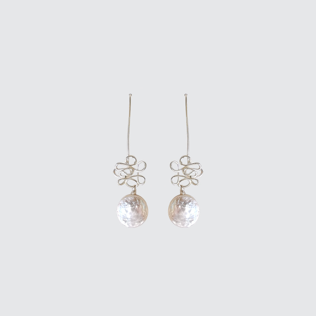 Silver wired earrings with a pearl