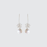 Silver wired earrings with a pearl