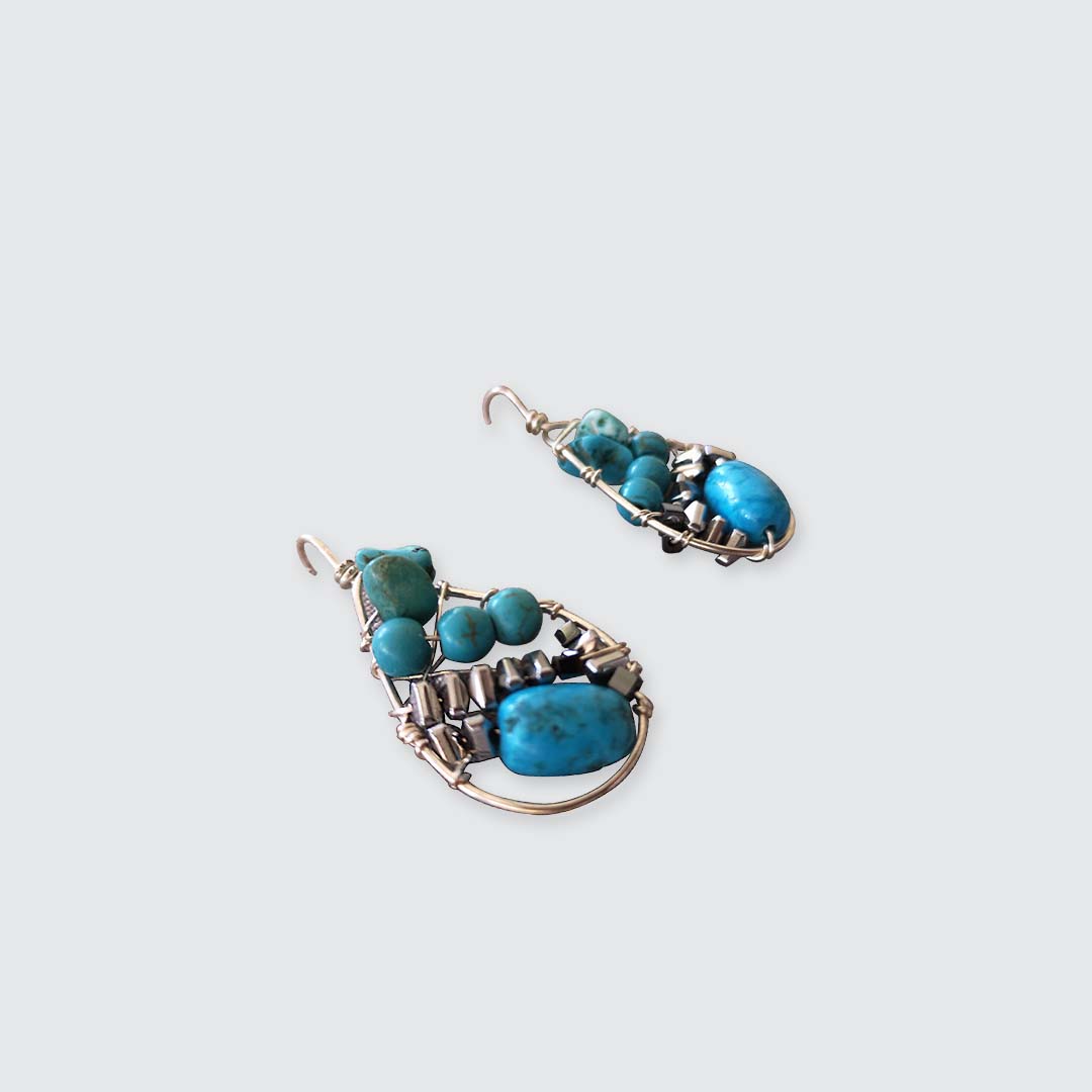Turquoise Hoop Earrings, Silver Plated