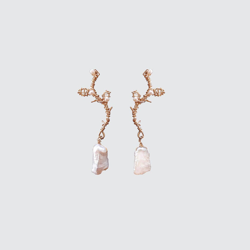 Long Pearl Woven Earrings