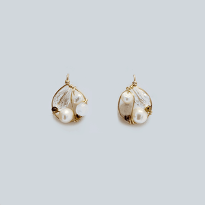 Small Woven Round Pearl and Quartz Earrings