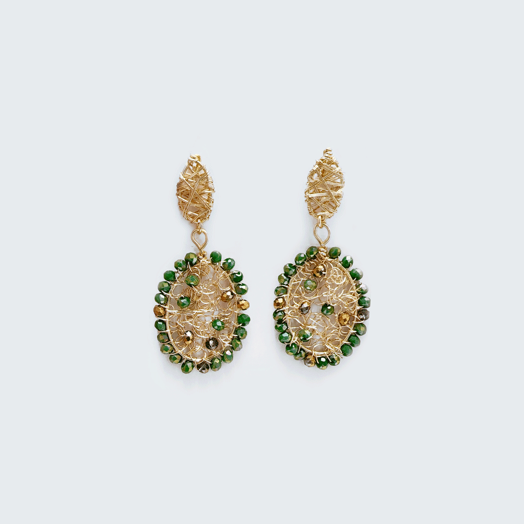 Green, Big Crystal Earrings