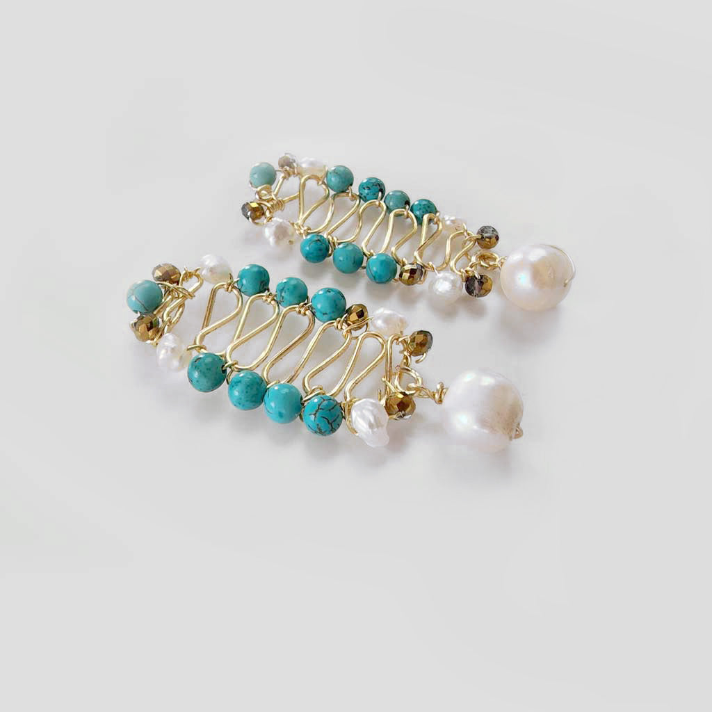 Turquoise, Pearls and Crystals Earrings