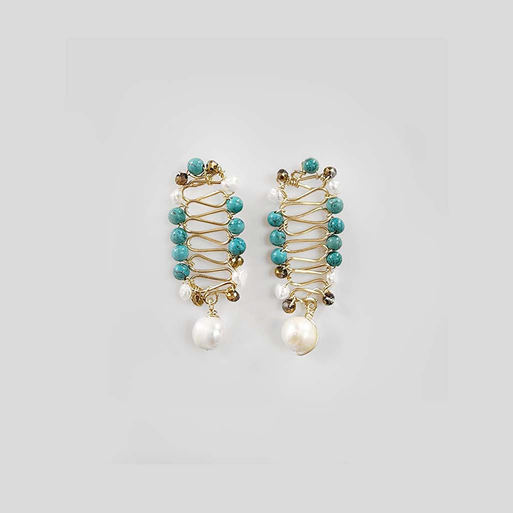 Turquoise, Pearls and Crystals Earrings