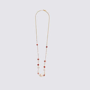 Red Agathas and Pearls Long Necklace