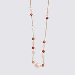 Red Agathas and Pearls Long Necklace