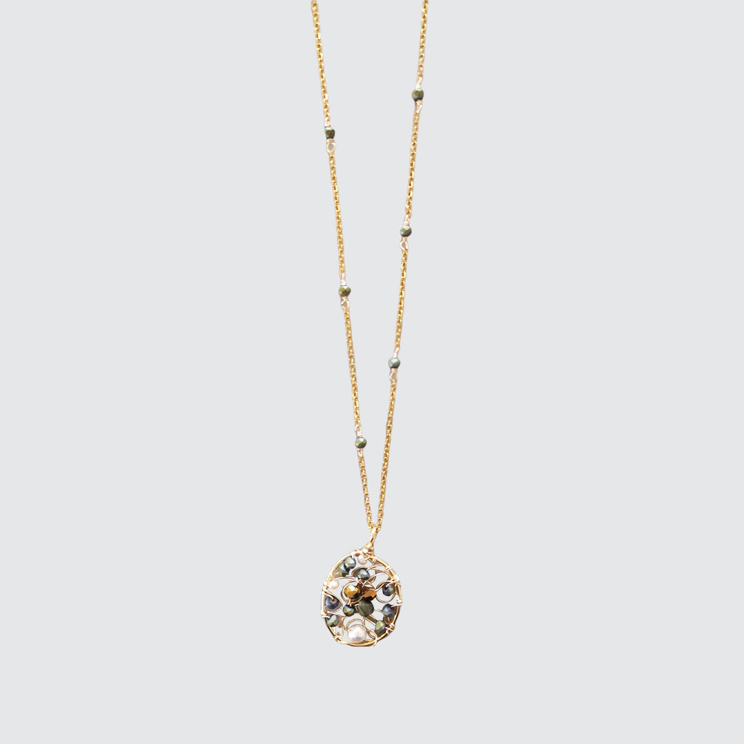 Dark Pearl Pendant Long Necklace