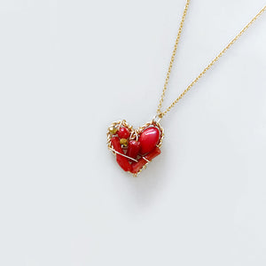 Red Corals and Pearls Heart Necklace