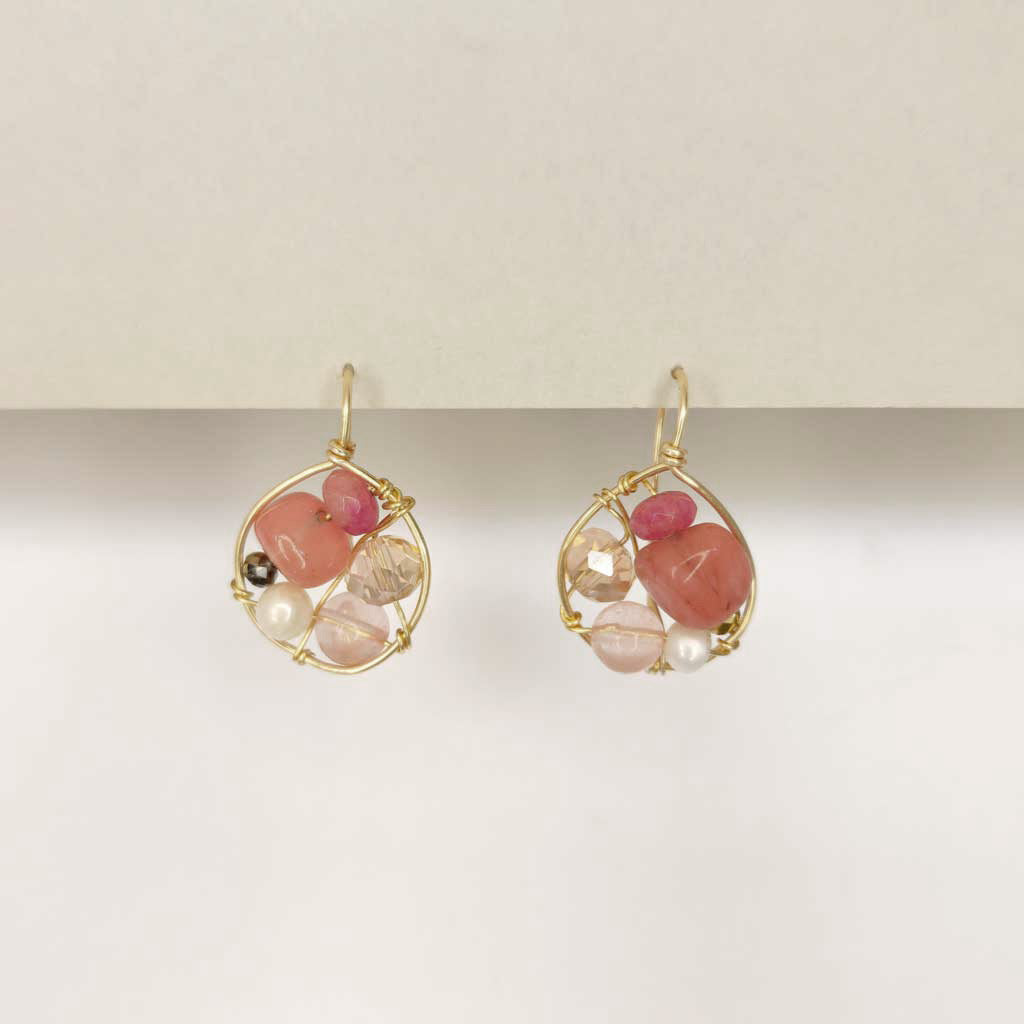 Pink Corals and Pearls Small Earrings