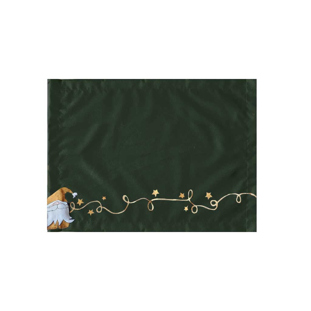 Christmas Santa Collection,  Set of 4, Dark Green Handpainted Cotton Placemats
