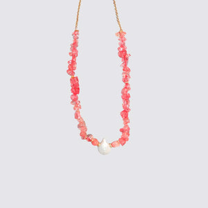 Pink Coral, Quartz and Pearls Medium Necklace