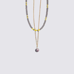 Gray and Yellow Crystals with Pearl Double Necklace