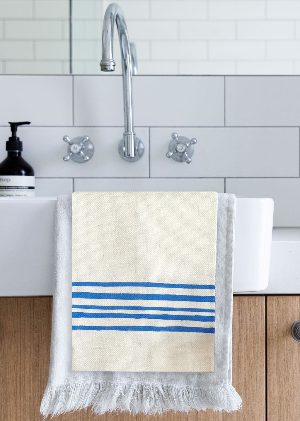 Blue Lines Collection, Handpainted Linen Towel